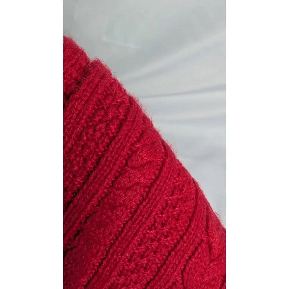 NWT LRL Lauren Ralph Lauren Scarf Red Gold Monogram Crown Cable Knit Red Wool